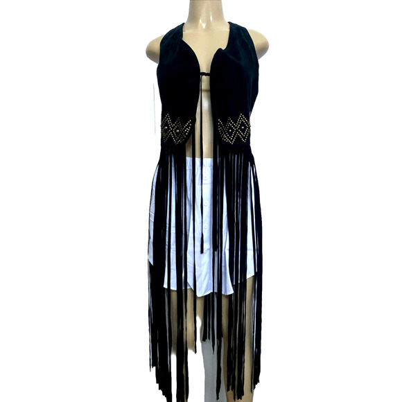 NWOT Cleobella Fringe Vest Black Faux Suede Sleeveless Jacket Racerback … - Picture 1 of 9